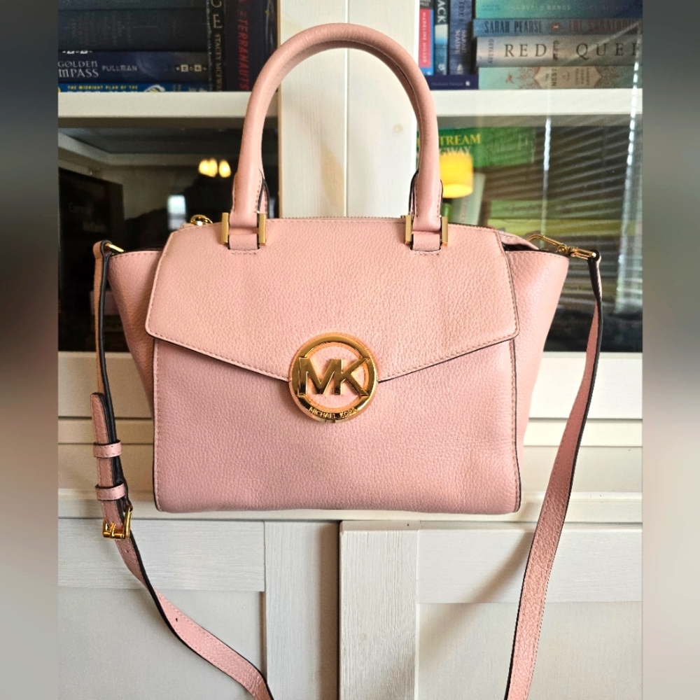 Michael Kors Pink Hudson with Gold Logo and Adjustable Strap